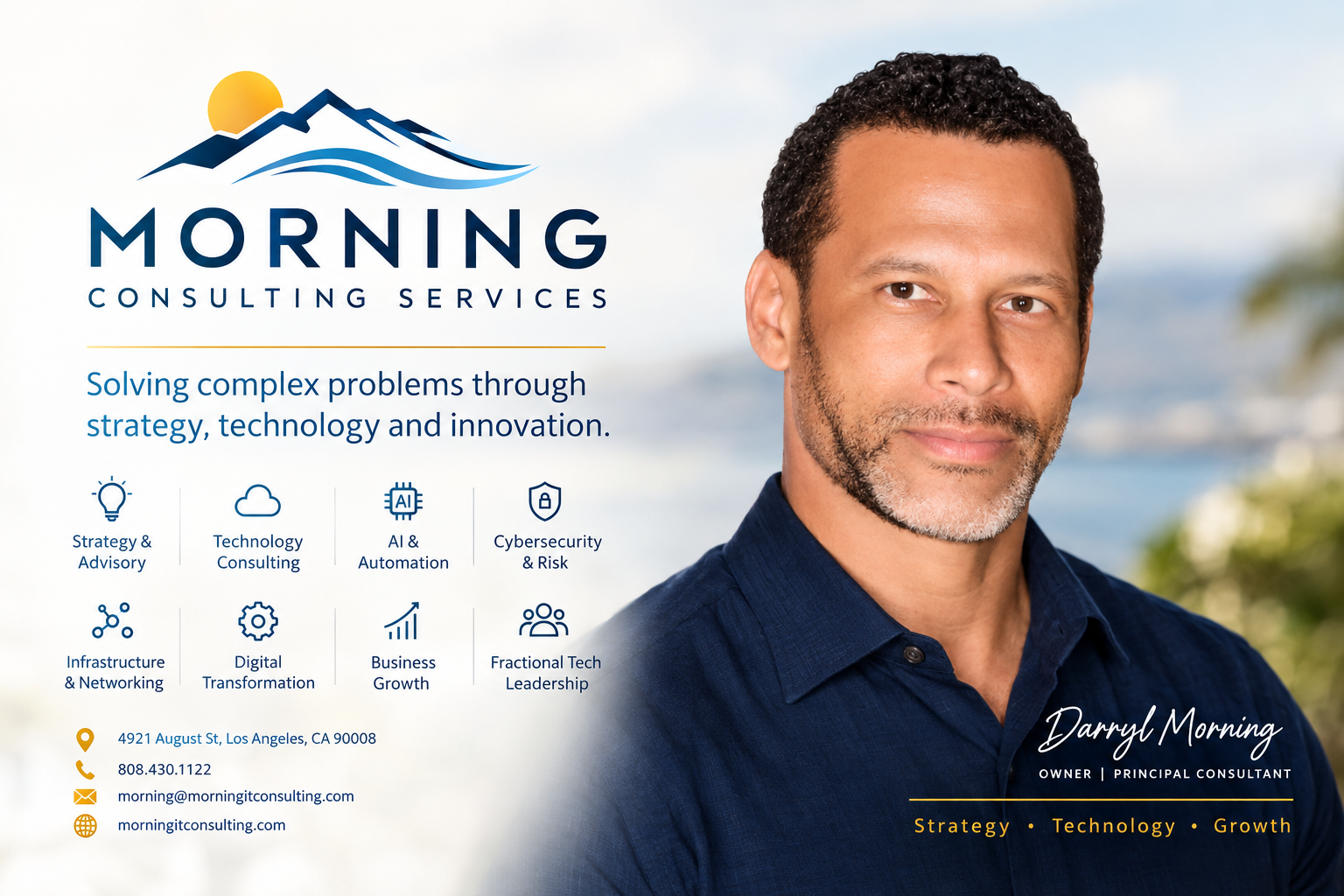Morning Consulting Services overview and portrait of Darryl Morning, Owner and Principal Consultant